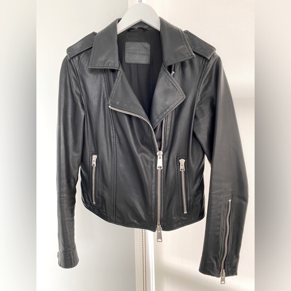 All Saints Jackets & Blazers - All Saints Coniston Biker Jacket Black Sheep Leather Size 6